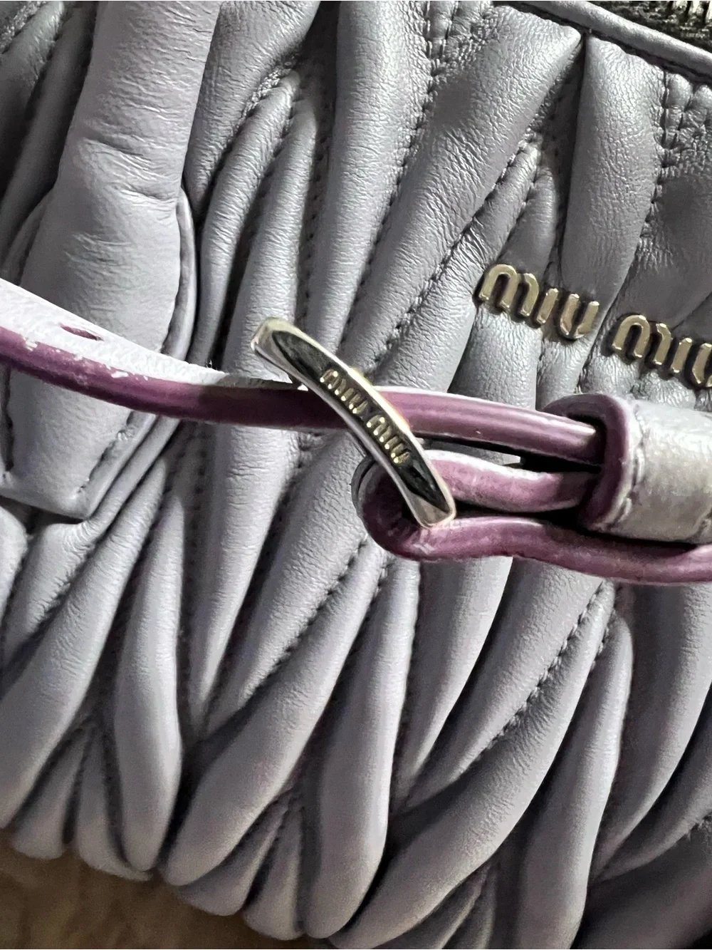 Miu Miu Lavender Matelassé Satchel with Detachable Strap
